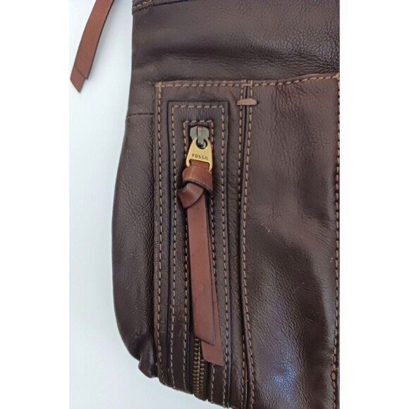 Fossil Morgan Traveler Brown Pebbled Leather Crossbody Lg Messenger Bag - Picture 6 of 11